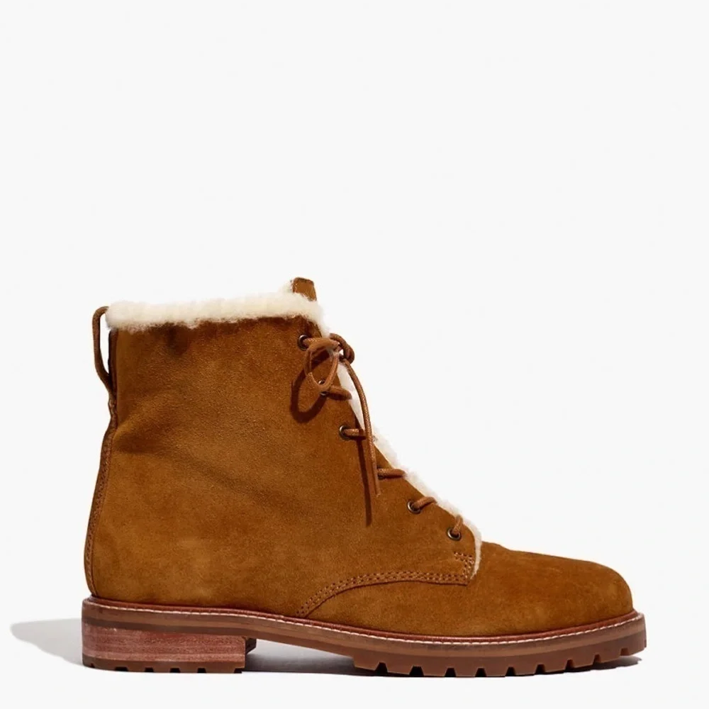 NEW‎ Madewell Clair Shearling Suede Boot Equestrian Brown